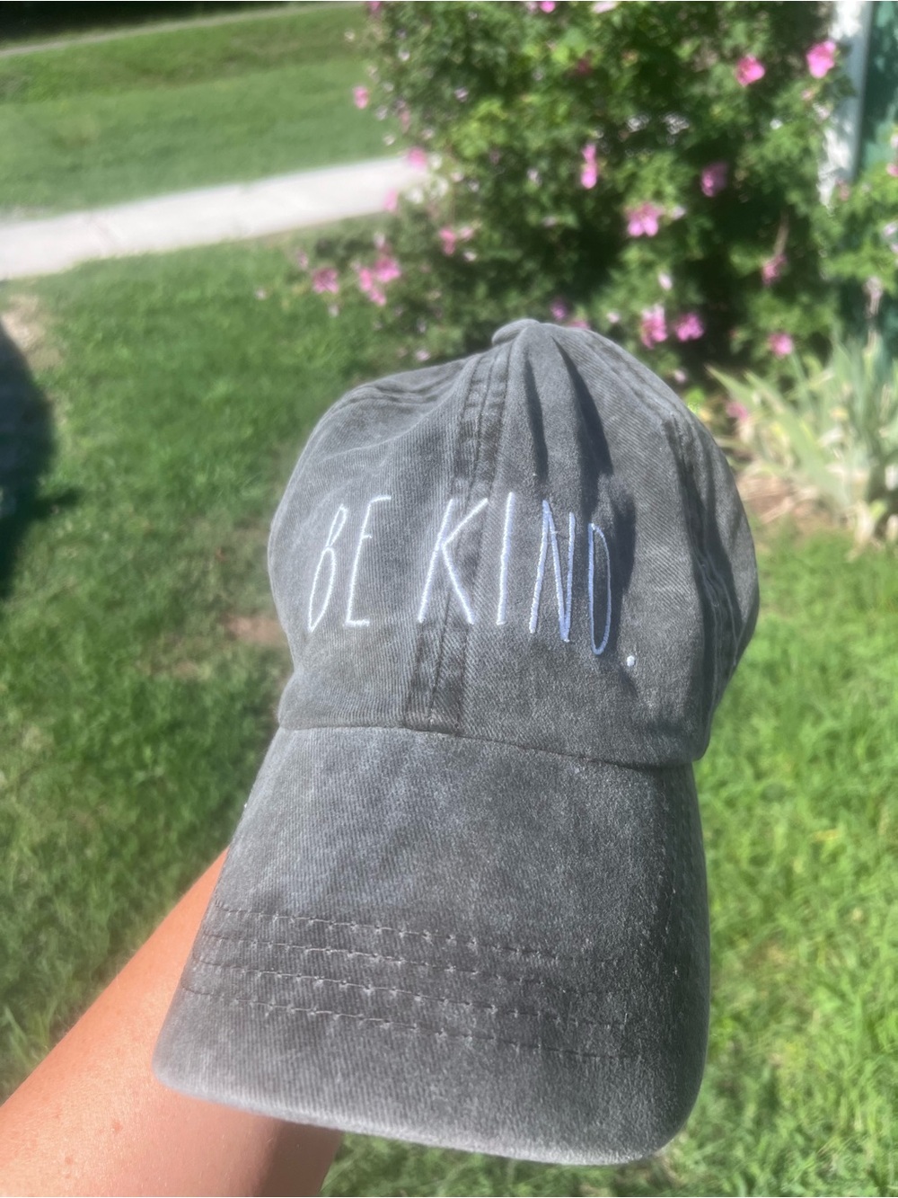 Rae Dunn- Be Kind Embroidered Washed Baseball Cap - Gray